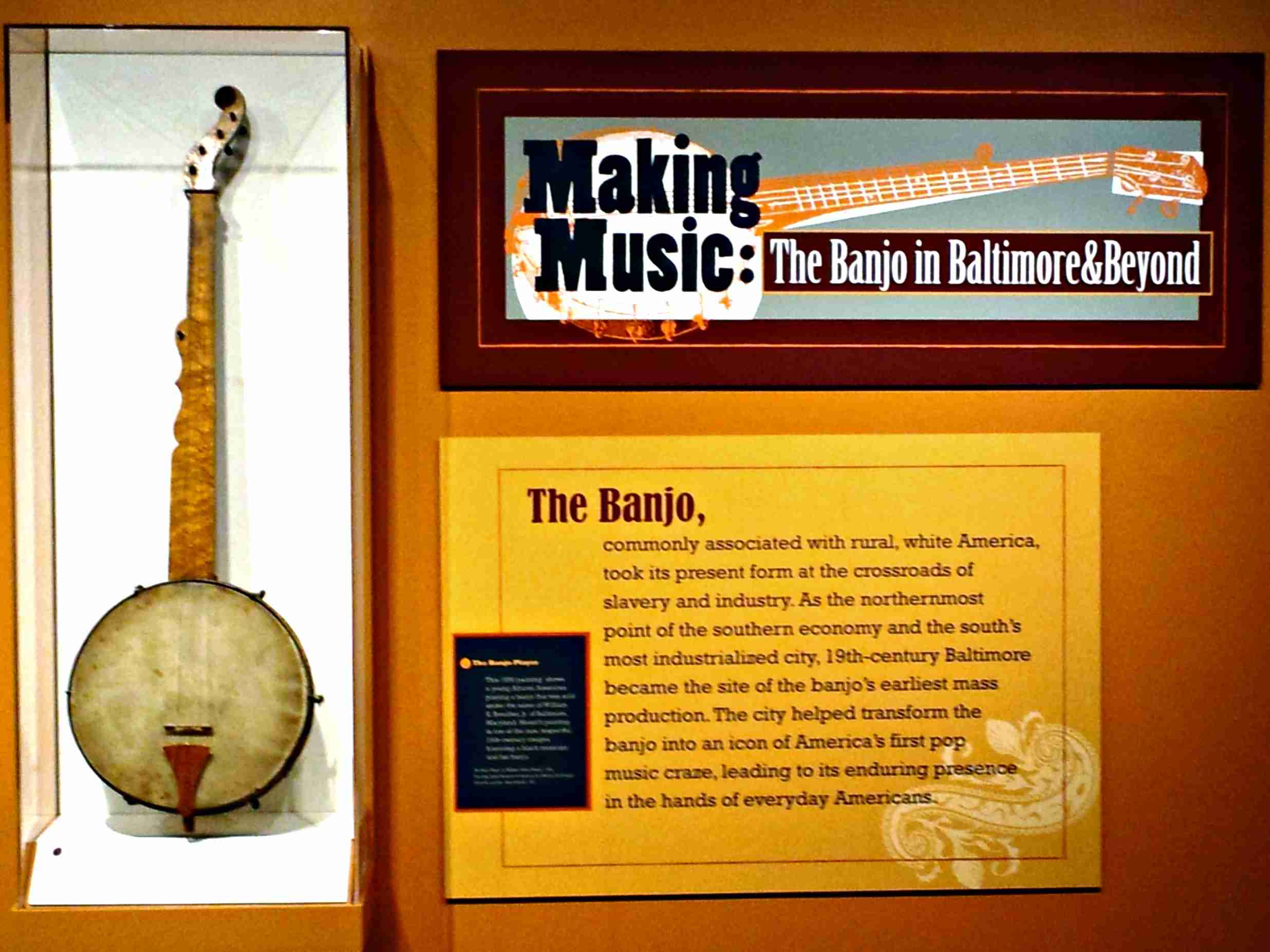 The entrance to the Hall, introducing the banjo exhibition.