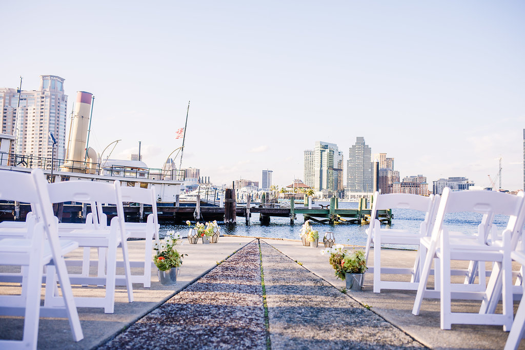 Wedding aisle leading to a view of the Baltimore harbor